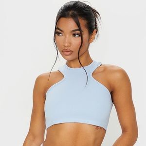 Pretty Little Thing Baby Blue Racer Neck Crop Top